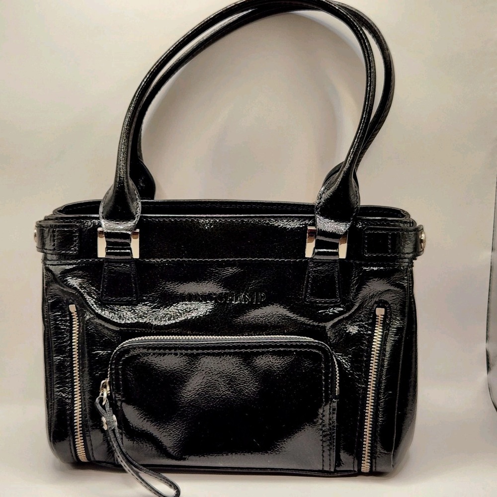 Authentic Longchamp Legend Tote Black Patent Leather Verni France Butterfly